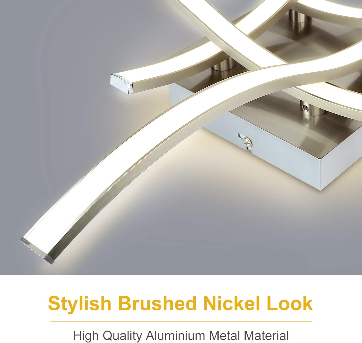 4-Light Modern LED Ceiling Light, 18W Curved Design Ceiling Lamp Fixture Brushed Nickel, 3000K 1650LM Flush Mount