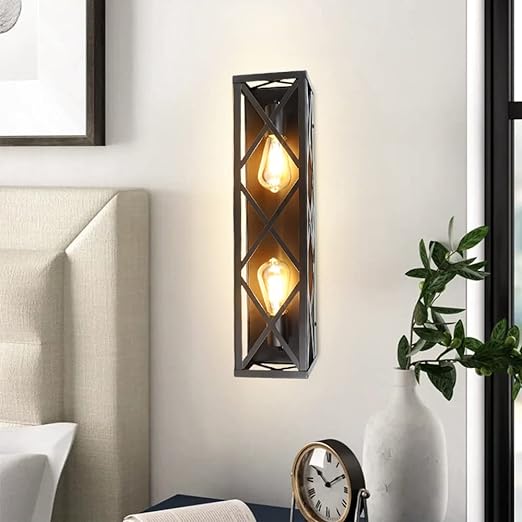 2-Light Industrial Bathroom Vanity Lighting Fixtures, Vintage Brown Metal Farmhouse Wall Sconces Lights, Bath Wall Mounted Porch Wall Lamp