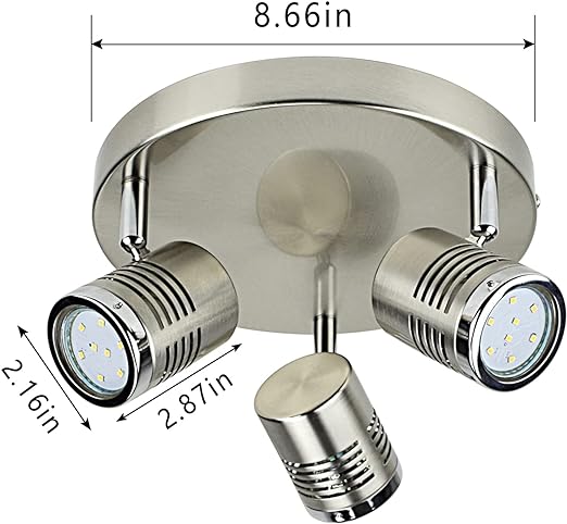 Industrial Directional Track Light Led, Indoor Round Ceiling Spot Lighting 3-Light for Living Room, Dining Room, Offices, Bedroom,