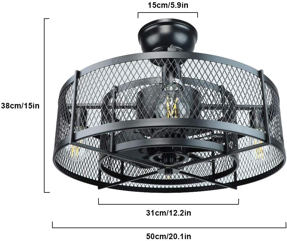 20Inch Caged Ceiling Fan with Light, Farmhouse Ceiling Fan Lights with Remote, Industrial Ceiling Fans