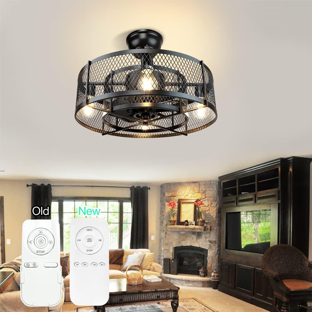 20Inch Caged Ceiling Fan with Light, Farmhouse Ceiling Fan Lights with Remote, Industrial Ceiling Fans