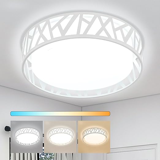 24W LED Flush Mount Ceiling Light, 15 Inch Dimmable Round Ceiling Light Fixture, Modern White Close to Ceiling Lights