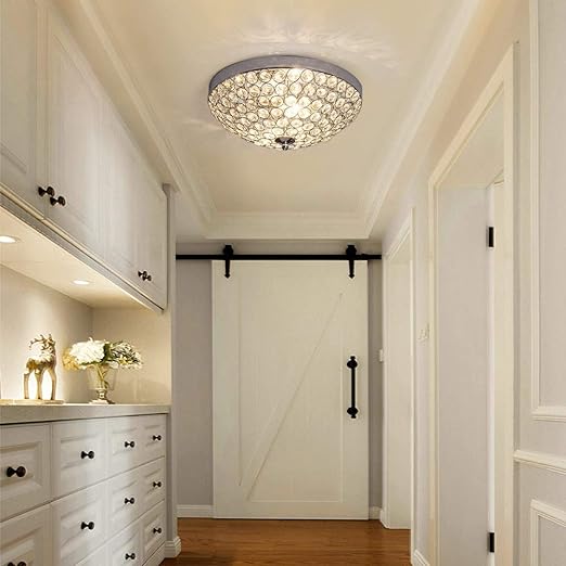 Modern Flush Mount Crystal Ceiling Light, 2-Light Small Chandelier Close to Ceiling Light Fixtures