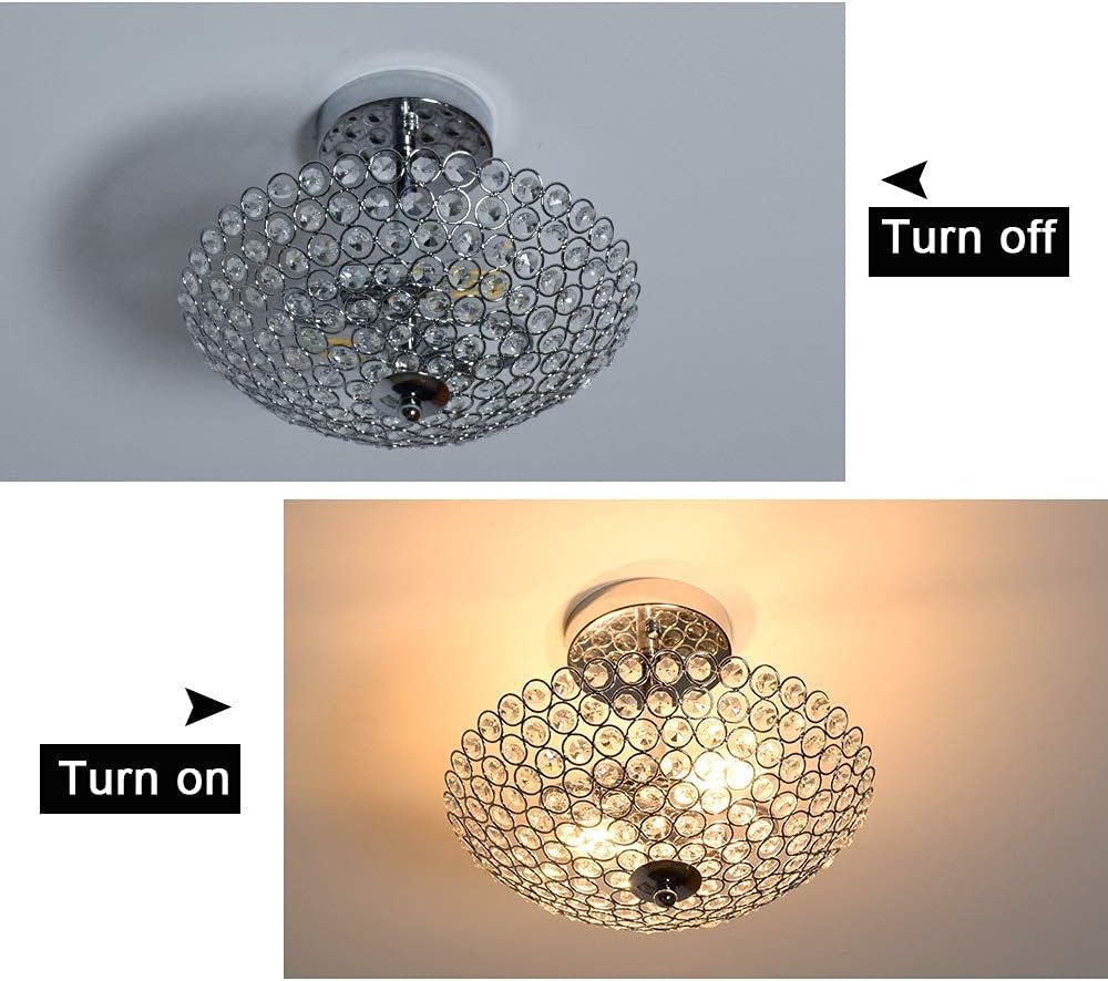 Modern Crystal Ceiling Light, 2-Light Crystal Chandelier Lighting Fixture, Semi Flush Mount