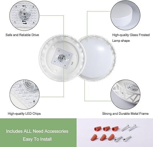 24W LED Flush Mount Ceiling Light, 15 Inch Dimmable Round Ceiling Light Fixture, Modern White Close to Ceiling Lights