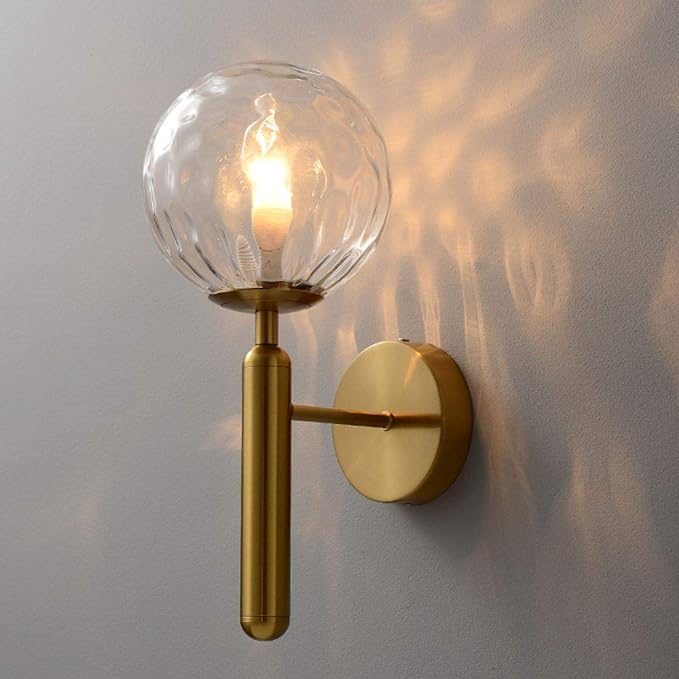 Modern Wall Sconce Golden Mid Century Industrial Matte Globe Glass Wall Light for Bedroom Vanity Light (Clear)