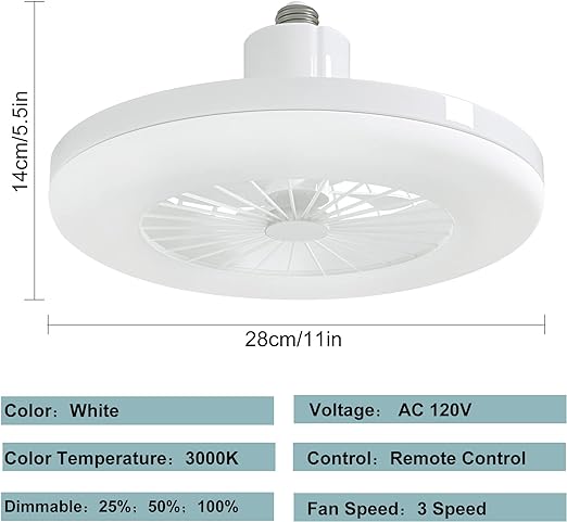 Enclosed Ceiling Fan with Light Remote Control, 11 Inch 3000K Low Profile LED Small Ceiling Fan Bulb for Garage, Closet