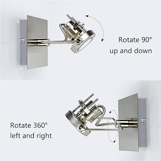 Led Ceiling Spotlight, Adjustable Wall Mount Lamp, Plug-in Track Light Kit Lighting for Bedside