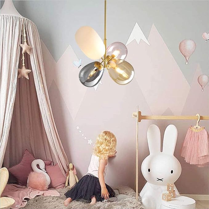 Modern Colorful Pendant Light Gold Globe Pendant Lighting Stained Glass Balloon Chandelier Light Fixture Colored Glass Pendant Lights Kitchen Island for Kids Room