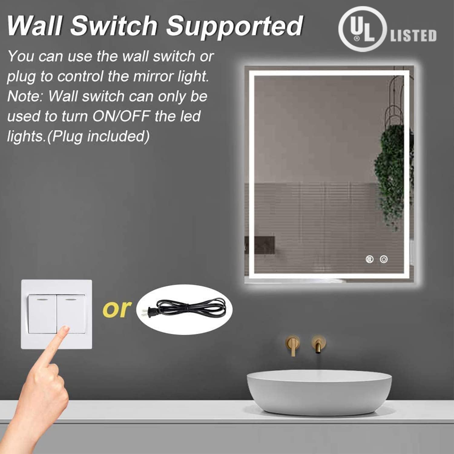 Backlit Bathroom Mirror with Light, 24"x 32" Touch Makeup Vanity Mirrors with Ultra Bright White LED