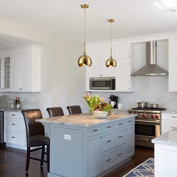 Modern Gold Pendant Light Fixture Mini Brushed Brass Farmhouse Pendant Lights Kitchen Island Hallway Foyer Pendant Lighting Mid Century Vintage Industrial Hanging Ceiling Lamp