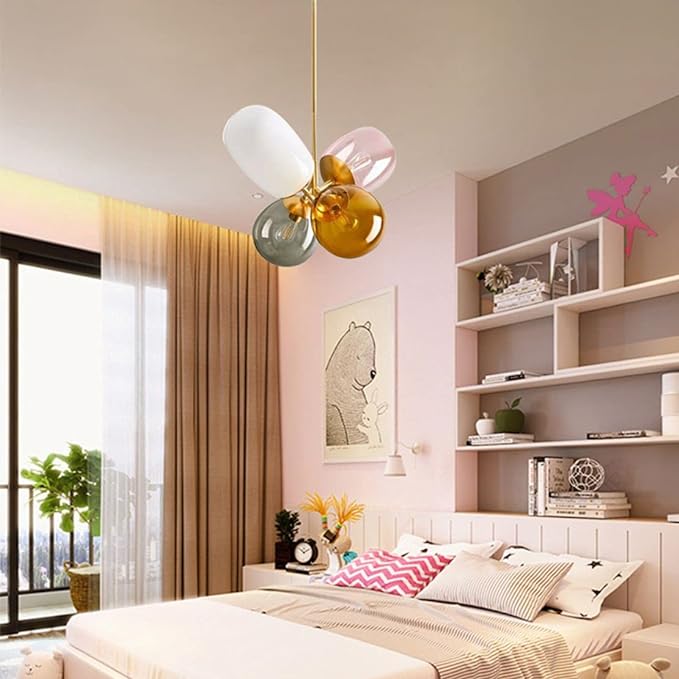 Modern Colorful Pendant Light Gold Globe Pendant Lighting Stained Glass Balloon Chandelier Light Fixture Colored Glass Pendant Lights Kitchen Island for Kids Room