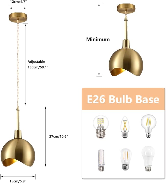 Modern Gold Pendant Light Fixture Mini Brushed Brass Farmhouse Pendant Lights Kitchen Island Hallway Foyer Pendant Lighting Mid Century Vintage Industrial Hanging Ceiling Lamp