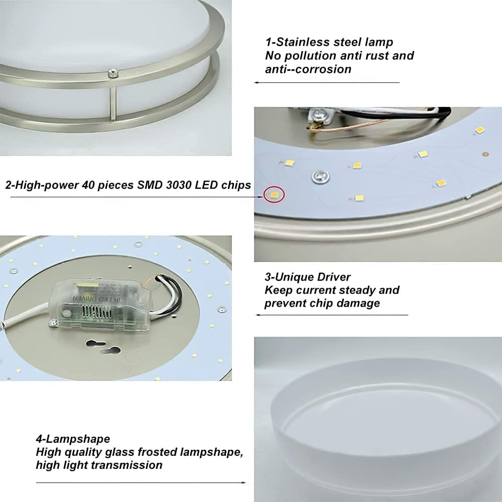 30W Modern Dimmable LED Flush Mount Ceiling Light Fixture with Remote-13.31 Inch Round Close to Ceiling Lights