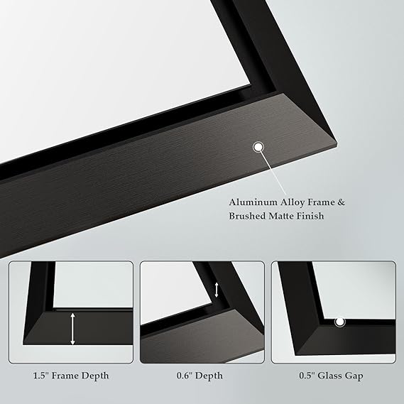 40 x 30 Inch Bathroom Mirrors for Vanity, Black Wall Mirror for Bathroom in Rectangular Aluminum Alloy Metal Frame