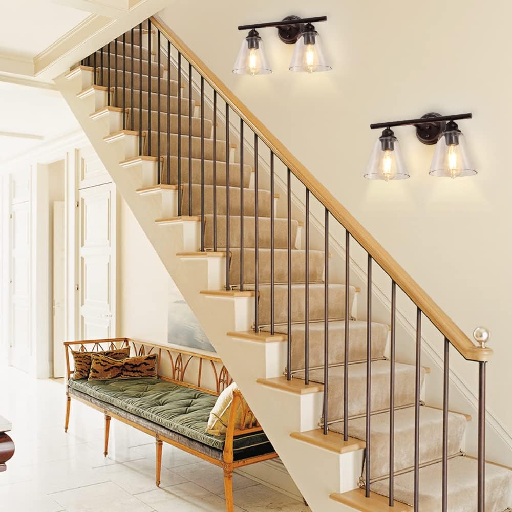 Wall Sconces Lighting, Hanging Wall Mount Lamp, 2 Lights Farmhouse Bath Vanity Light Fixture