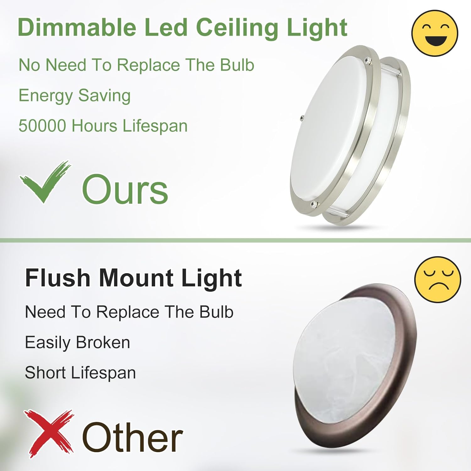 24W LED Ceiling Light Fixture, 10 in Flush Mount Ceiling Light, Brushed Nickel Round Lamp