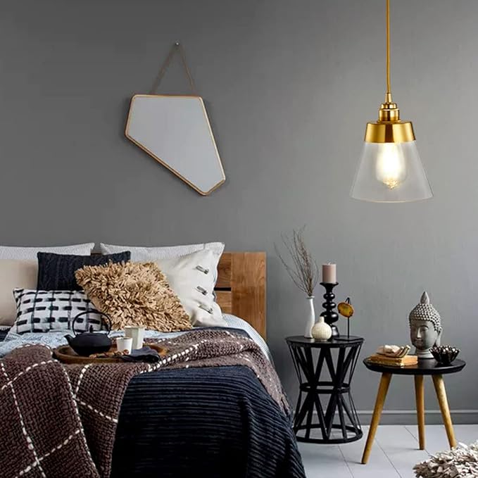 Modern Glass Glass Pendant Light Fixture Gold Brass Pendant Lighting with Conical-Shaped and Adjustable Cord for Kitchen Island, Bathroom