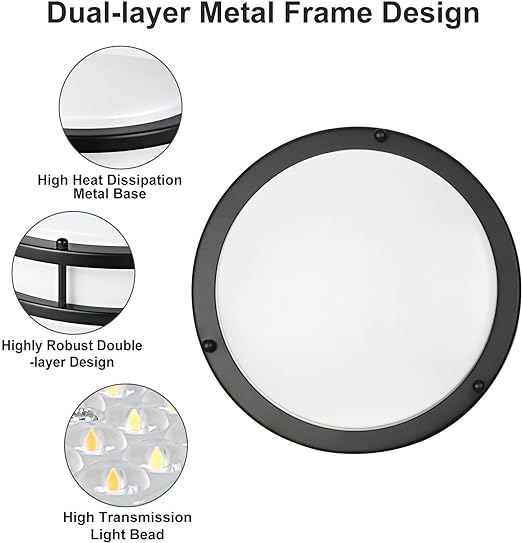 24W LED Ceiling Light Fixture, 10in Flush Mount Ceiling Light, Black Lamp