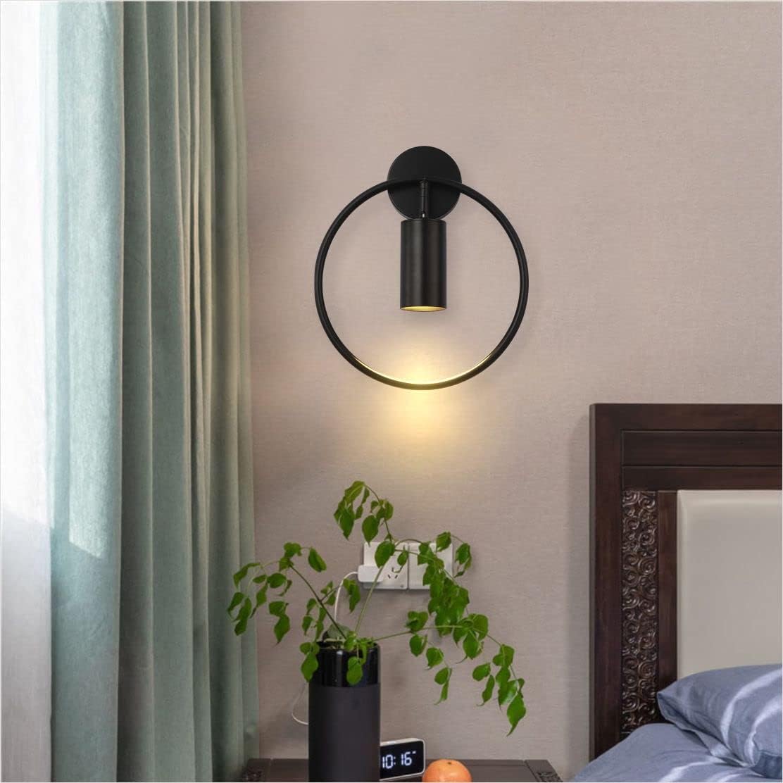 Vintage Wall Sconces Lighting Black Round Wall Mount Light Industrial Metal Wall Light Fixtures Bedside Wall Lamp for Bedroom Living Room Hallway (Black, 1 Pack)