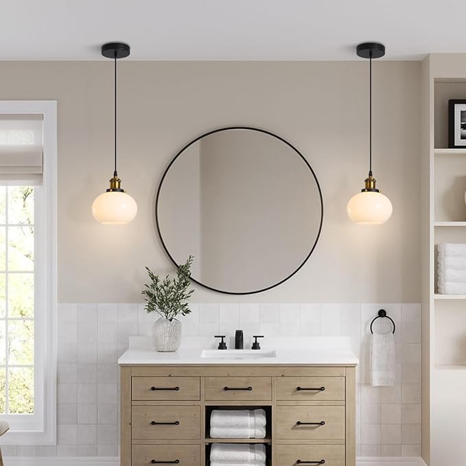 Mid Century Modern 1-Light Large Globe Pendant Lighting Black Brass Industrial Dome Kitchen Island Pendant Light Fixture Gold White Glass Ball Hanging Ceiling Light