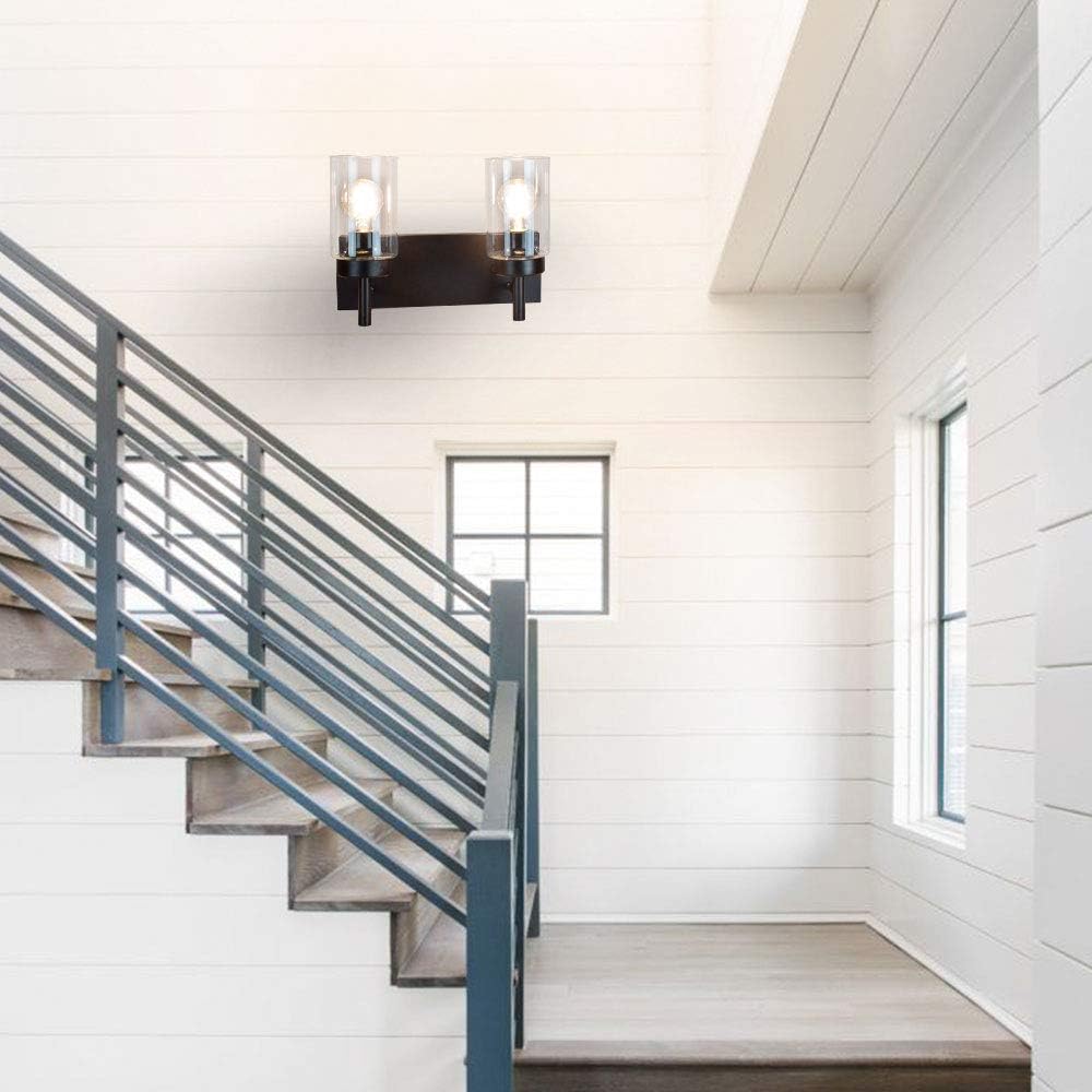 Wall Vanity Light Fixture, Farmhouse Bathroom Lighting, 2-Light Metal Wall Mount Lamp with Glass Shade
