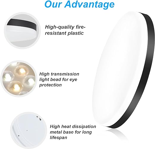 Dimmable LED Flush Mount Ceiling Light Fixture with Remote, Black 13Inch 24W 3000K-6000K Light Color Adjustable, Modern Ultra-Thin Round Close to Ceiling Light