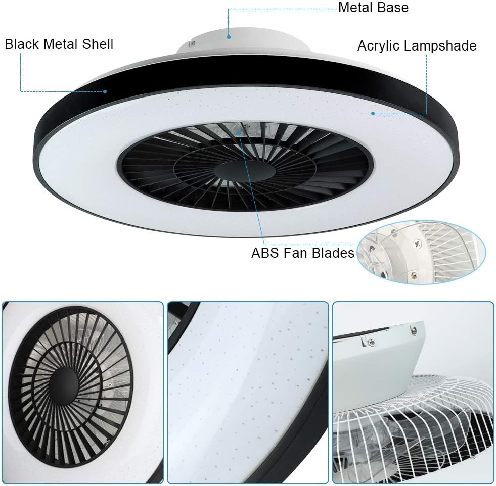 Modern Ceiling Fans with Lights, 40W LED Dimmable with Remote, 7 Invisible Blades Semi Flush Mount Ceiling Fan Light