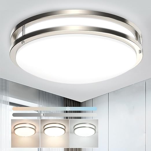 30W Modern Dimmable LED Flush Mount Ceiling Light Fixture with Remote-13.31 Inch Round Close to Ceiling Lights