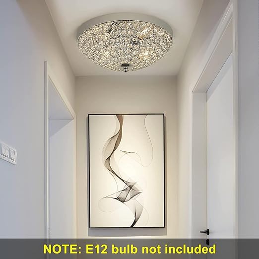 Modern Flush Mount Crystal Ceiling Light, 2-Light Small Chandelier Close to Ceiling Light Fixtures