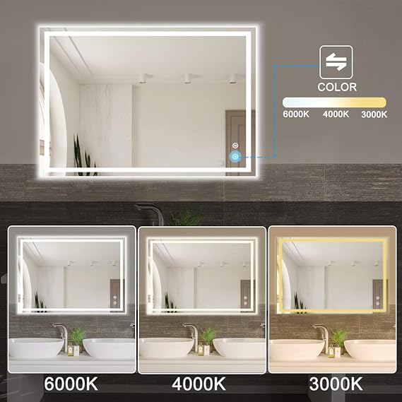 Backlit Bathroom Mirror with Light, 24"x 32" Touch Makeup Vanity Mirrors with Ultra Bright White LED, Dimmable Wall Mirrors