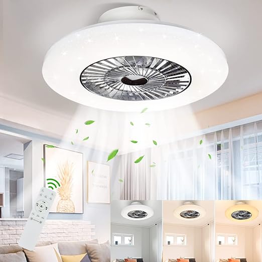 LED Remote Ceiling Fan with Light Kit-40W Modern Dimmable Ceiling Fan Lighting, 7 Invisible Blades Ceiling Fans, 23 Inch Ceiling Lighting Fixture