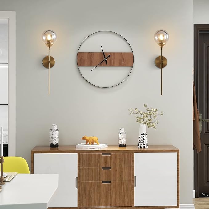 Smoke Gray Glass Globe Wall Sconce Modern Gold Long Pole Wall Lighting Mid Century Vintage Bathroom Light Fixture Sconce Brass Bar Wall Lamp (Smoke Gray)