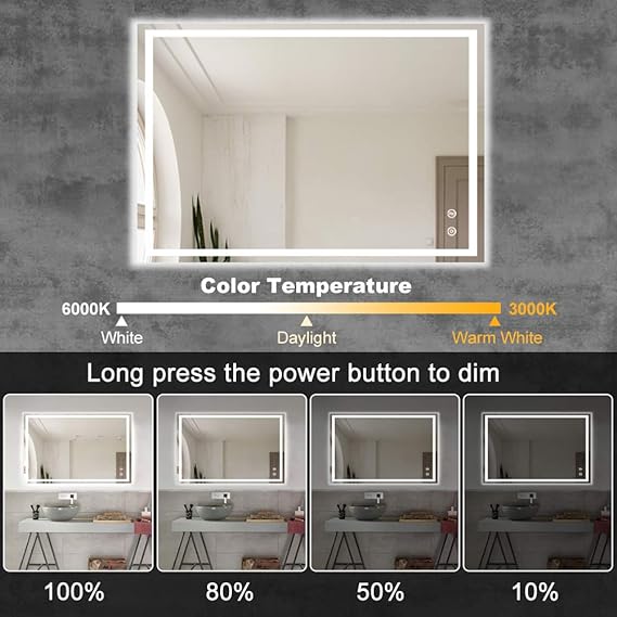 Backlit Bathroom Mirror with Light, 24"x 32" Touch Makeup Vanity Mirrors with Ultra Bright White LED