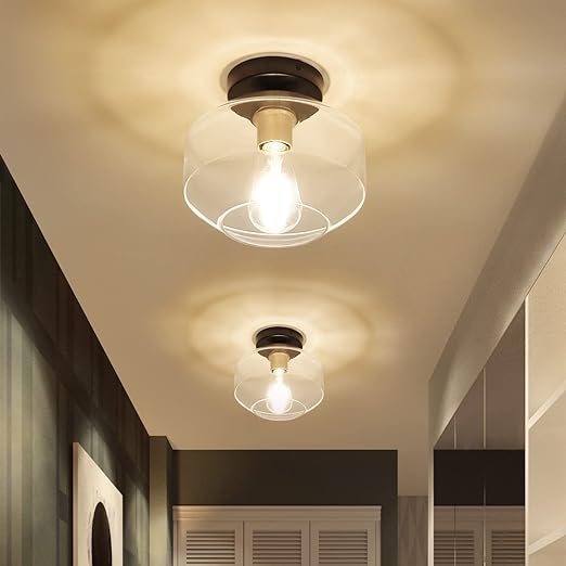 Industrial Semi Flush Mount Ceiling Light, Clear Glass Shade Ceiling Light Fixture
