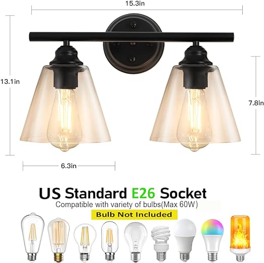 Wall Sconces Lighting, Hanging Wall Mount Lamp, 2 Lights Farmhouse Bath Vanity Light Fixture