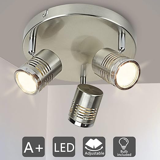 Industrial Directional Track Light Led, Indoor Round Ceiling Spot Lighting 3-Light for Living Room, Dining Room, Offices, Bedroom,