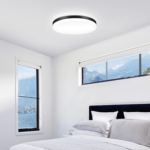 Dimmable LED Flush Mount Ceiling Light Fixture with Remote, Black 13Inch 24W 3000K-6000K Light Color Adjustable, Modern Ultra-Thin Round Close to Ceiling Light