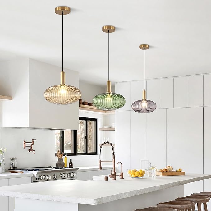 Mid Century Modern Gold Glass Pendant Lighting Smoke Grey Globe Kitchen Island Pendant Lamp Industrial Brass Gold Hanging Ceiling Light Fixture Adjustable Round Ball Pendant Light