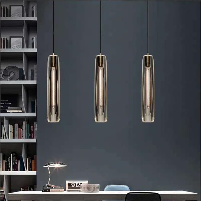 Crystal Pendant Light 1-Light Adjustable Pendant Lighting Brass Industrial Pendant Lamp for Kitchen Island Dining Room Bedroom(Smoky Gray)