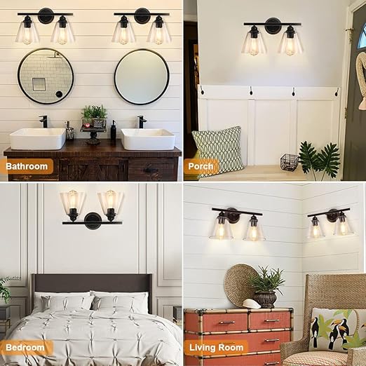 Wall Sconces Lighting, Hanging Wall Mount Lamp, 2 Lights Farmhouse Bath Vanity Light Fixture
