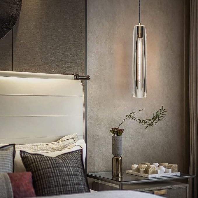 Crystal Pendant Light 1-Light Adjustable Pendant Lighting Brass Industrial Pendant Lamp for Kitchen Island Dining Room Bedroom(Smoky Gray)