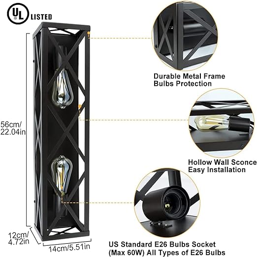 2-Light Industrial Bathroom Vanity Lighting Fixtures, Vintage Brown Metal Farmhouse Wall Sconces Lights, Bath Wall Mounted Porch Wall Lamp