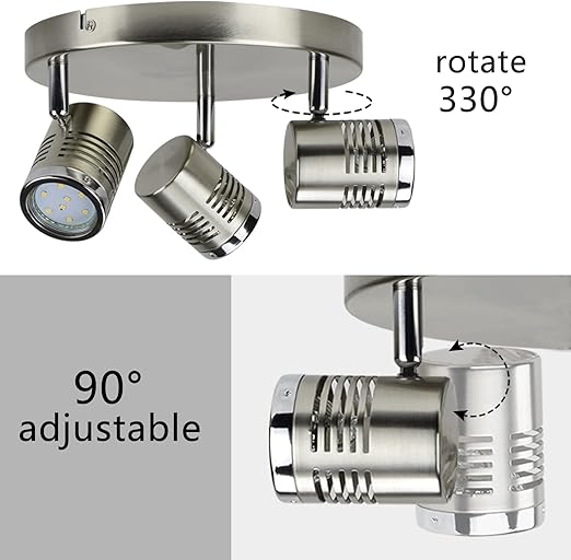 Industrial Directional Track Light Led, Indoor Round Ceiling Spot Lighting 3-Light for Living Room, Dining Room, Offices, Bedroom,