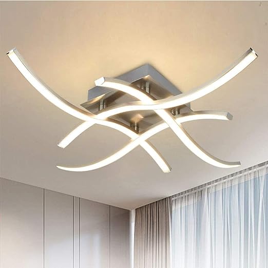 4-Light Modern LED Ceiling Light, 18W Curved Design Ceiling Lamp Fixture Brushed Nickel, 3000K 1650LM Flush Mount