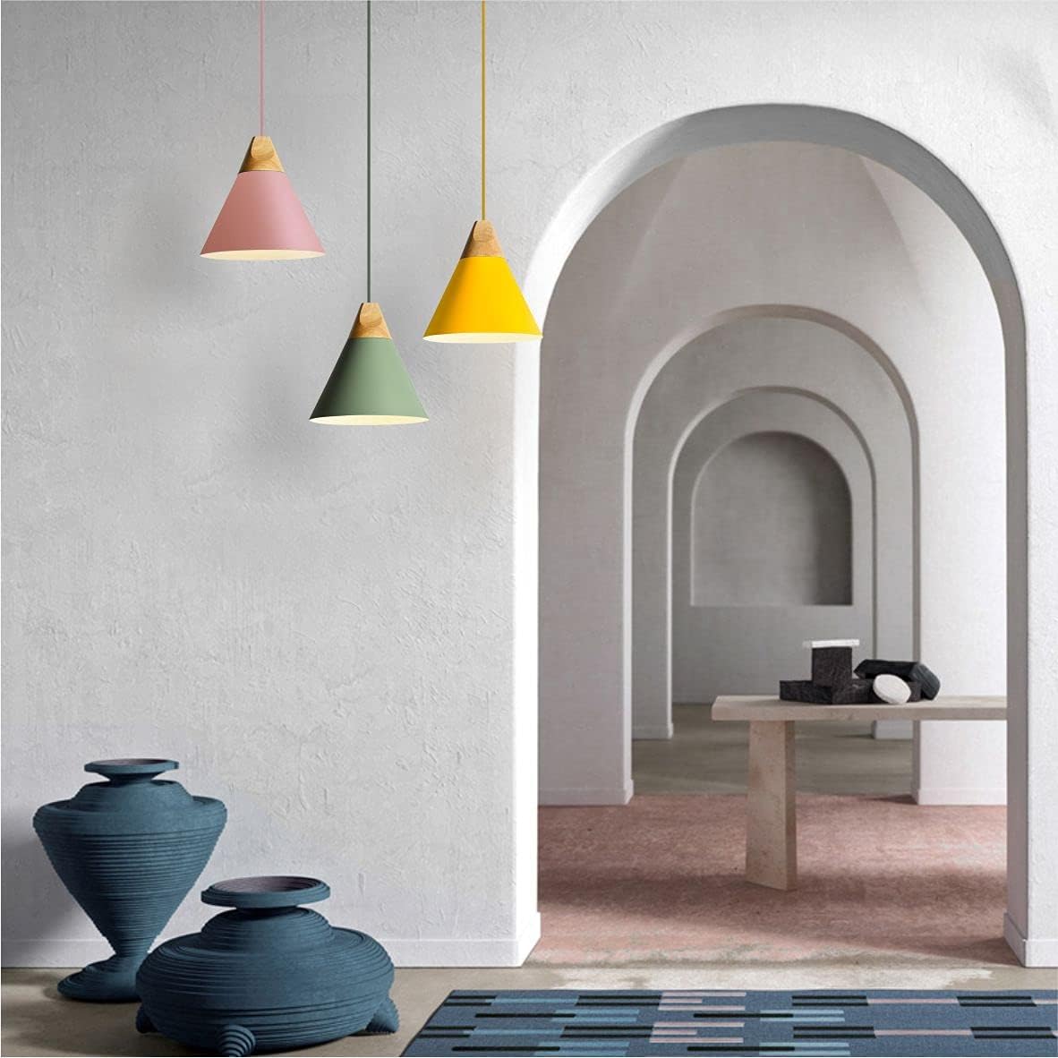 Modern Cone Pendant Light 3-Pack Nordic Macaron Pendant Light Minimalist Adjustable Hanging Light Ceiling Mount Kitchen Island Pendant Lighting (Small)