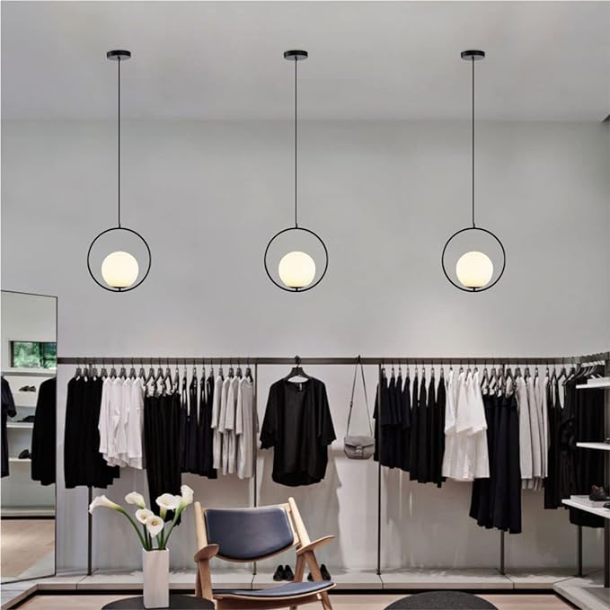 Modern Globe Pendant Light Black Large Globe Hanging Light Fixture with Frosted Glass Lampshade Adjustable Ball Pendant Light for Kitchen Island Living Room Beside