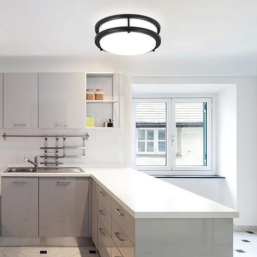 24W LED Ceiling Light Fixture, 10in Flush Mount Ceiling Light, Black Lamp