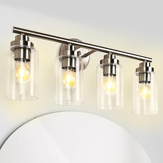 Bathroom Light Fixtures, Silver 4-Light Wall Sconces Lighting with Clear Glass Shade, Bath Vanity Light