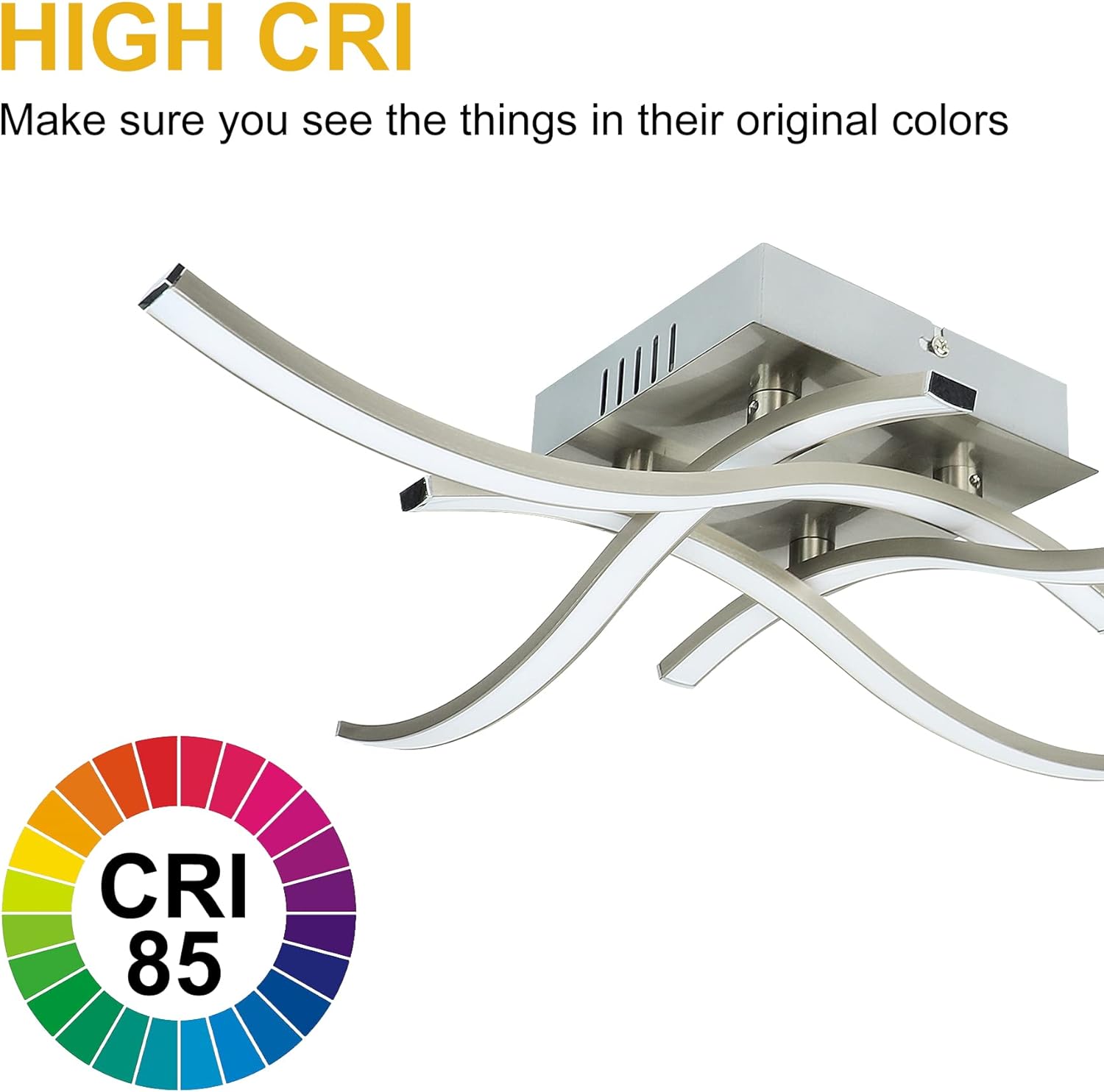 4-Light Modern LED Ceiling Light, 18W Curved Design Ceiling Lamp Fixture Brushed Nickel, 3000K 1650LM Flush Mount